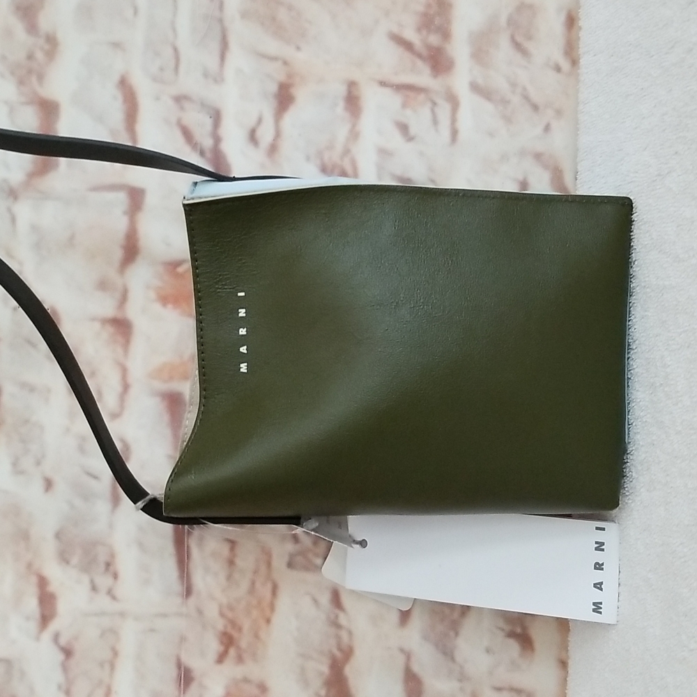 New Marni Museo Nano Pouch Crossbody Bag Leather and Nylon. Very unique!